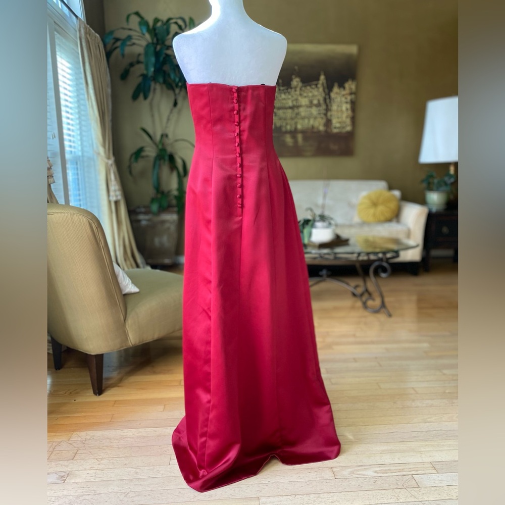 Nicole Miller Strapless Red Satin Evening Gown Crimson Formal Maxi Dress - Picture 3 of 15